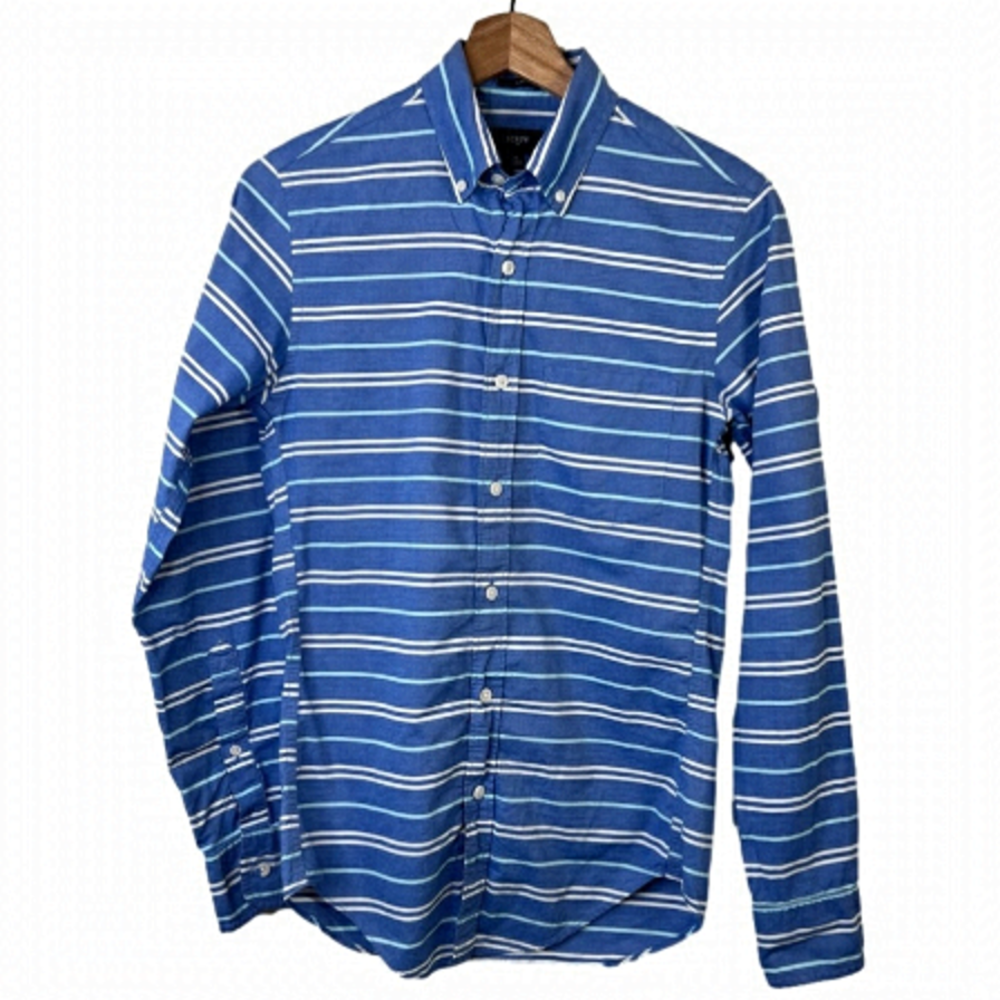J Crew Factory Mens Size XS Casual Button Down Shirt Blue Stripe Longsleeve